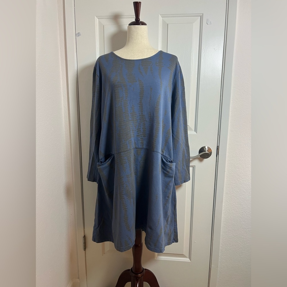 M Made in Italy Casual Blue‎ Dolman Sleeve Crew Neck Dress 100% Cotton